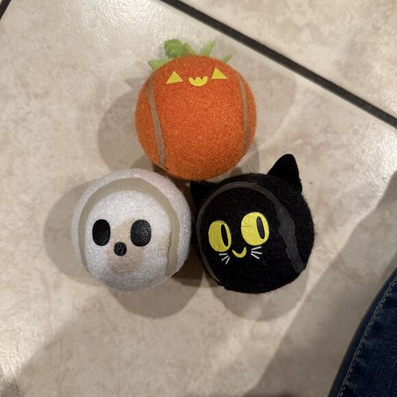 (3) BARK BOX Dog Squeaky Tennis Balls Medium Large Halloween Ghost - Picture 1 of 1